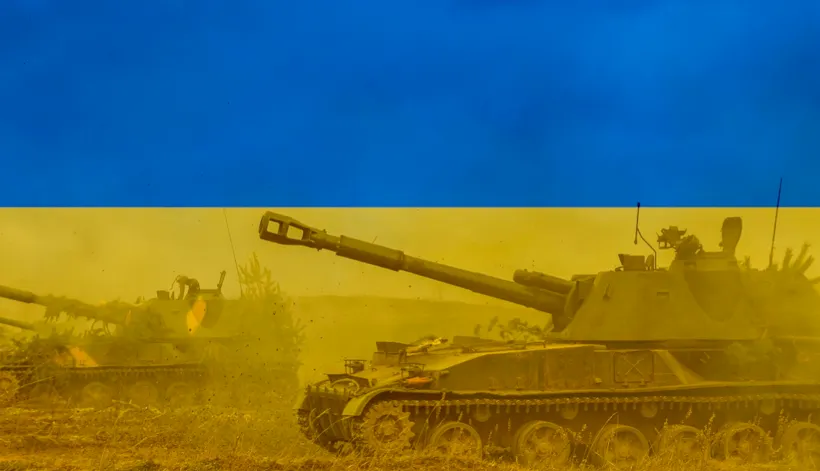 Ukraine flag and war