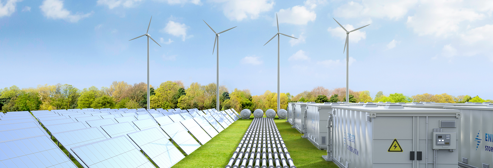 Solar panels, wind turbines and battery storage: hybrid energy management