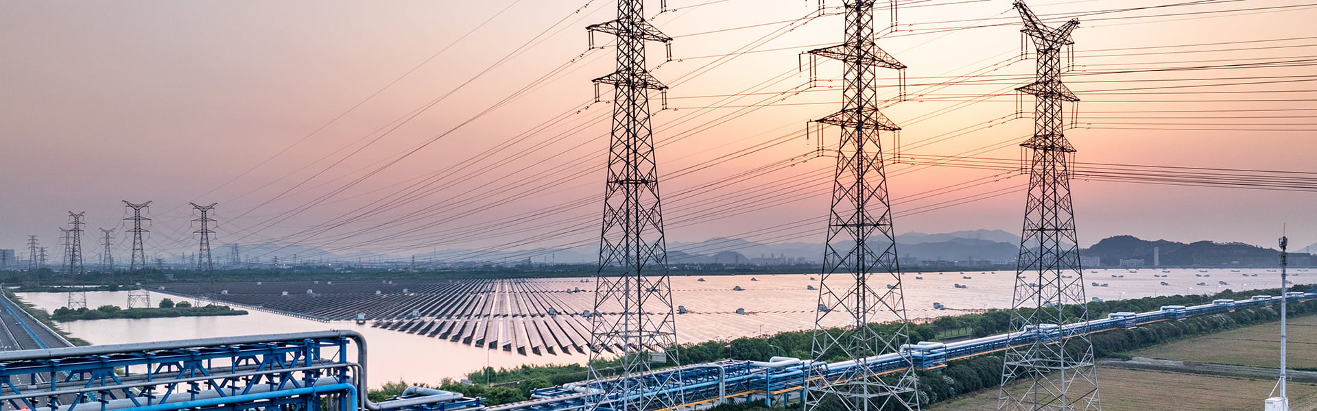 Solar park with power lines