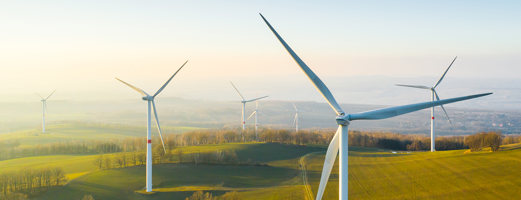 Panoramic view of a wind farm
