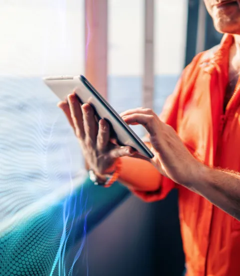 Crewmember working with tablet