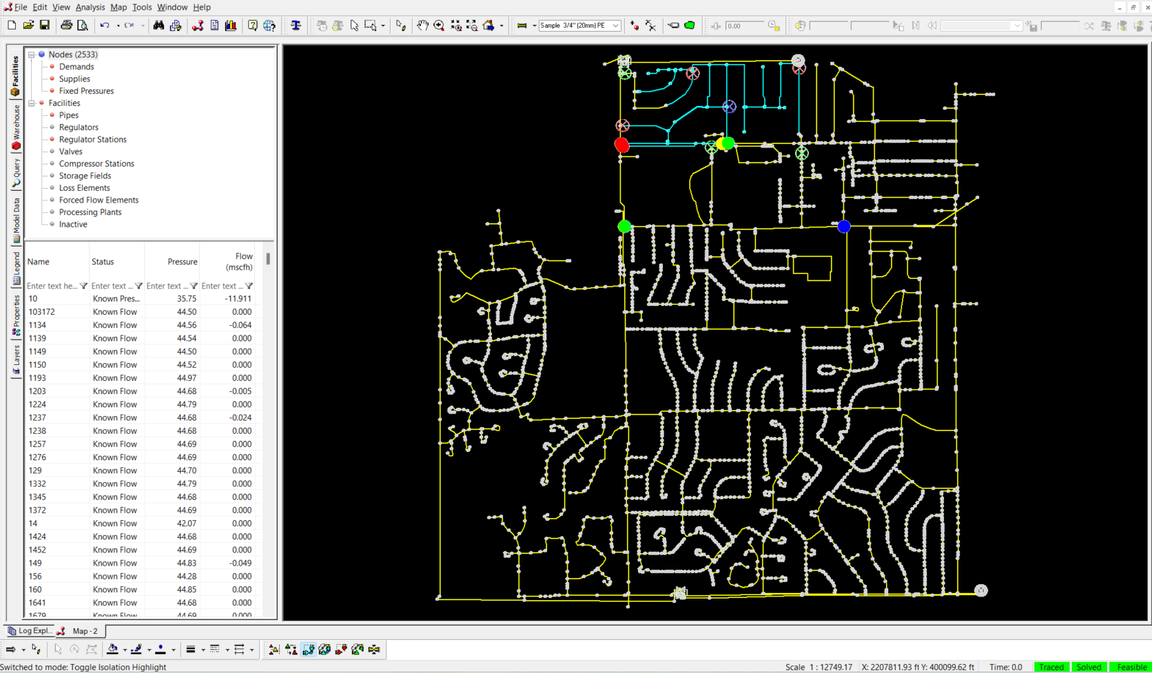 Synergi Gas’ map-based tool helps visualize isolated areas and displays the affected valves and impacted customers