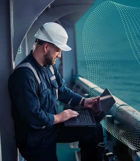 Crew member working with real time emissions data