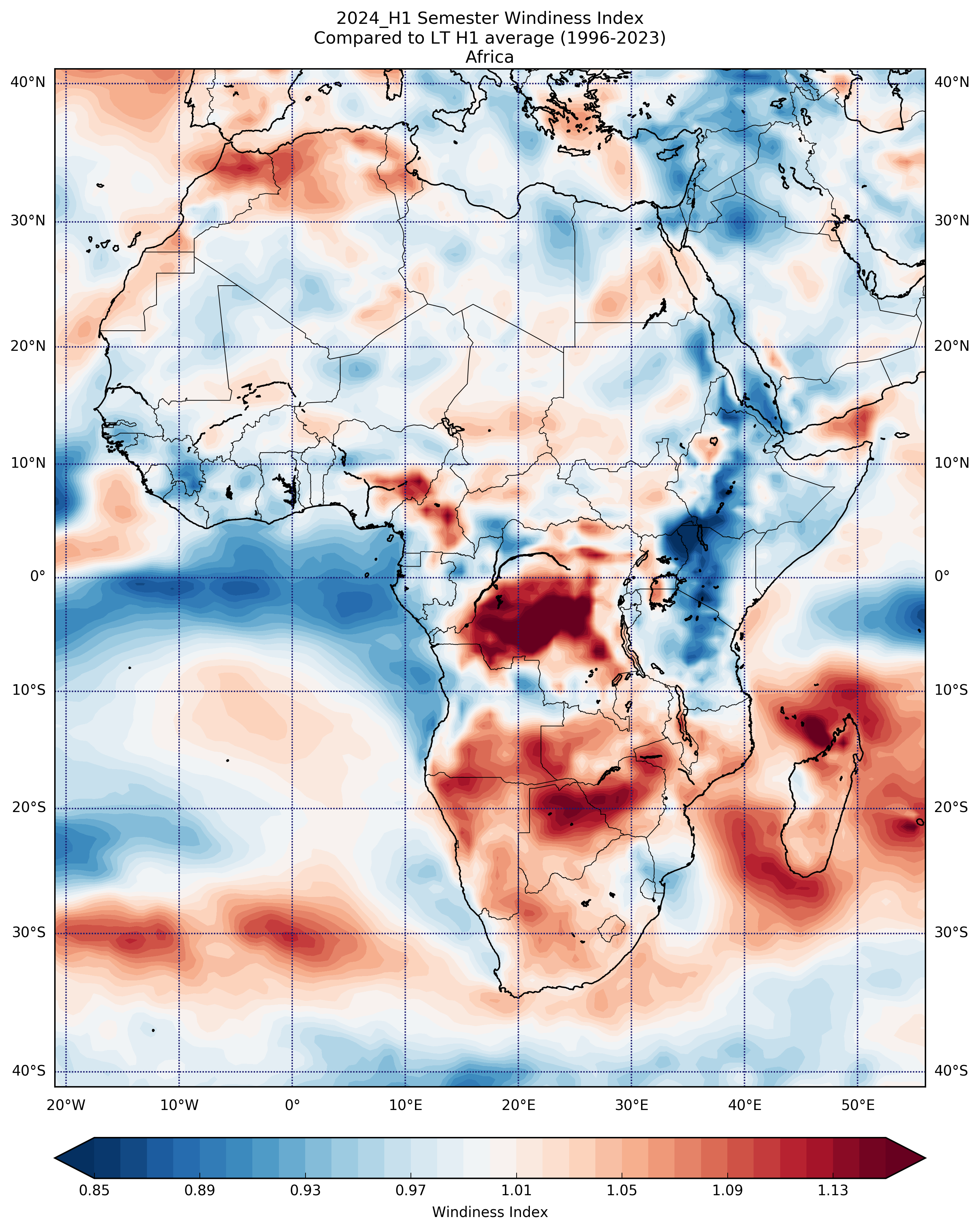 2024_H1 Semester Windiness Index Compared to LT H1 average (1996-2023) Africa