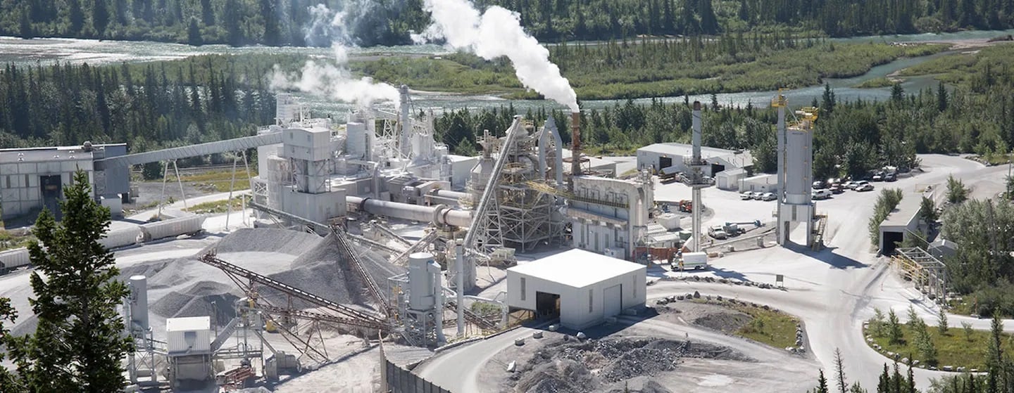 industrial carbon capture installation at steel or cement plant daylight