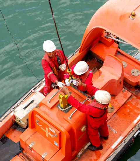 Crewmen during safety drill