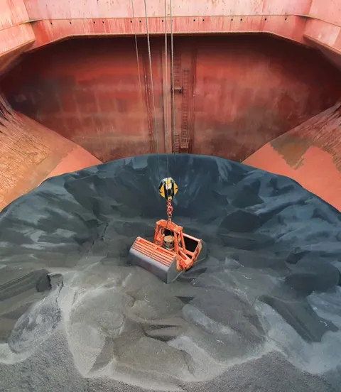Carg bay of a bulk carrier during unloading