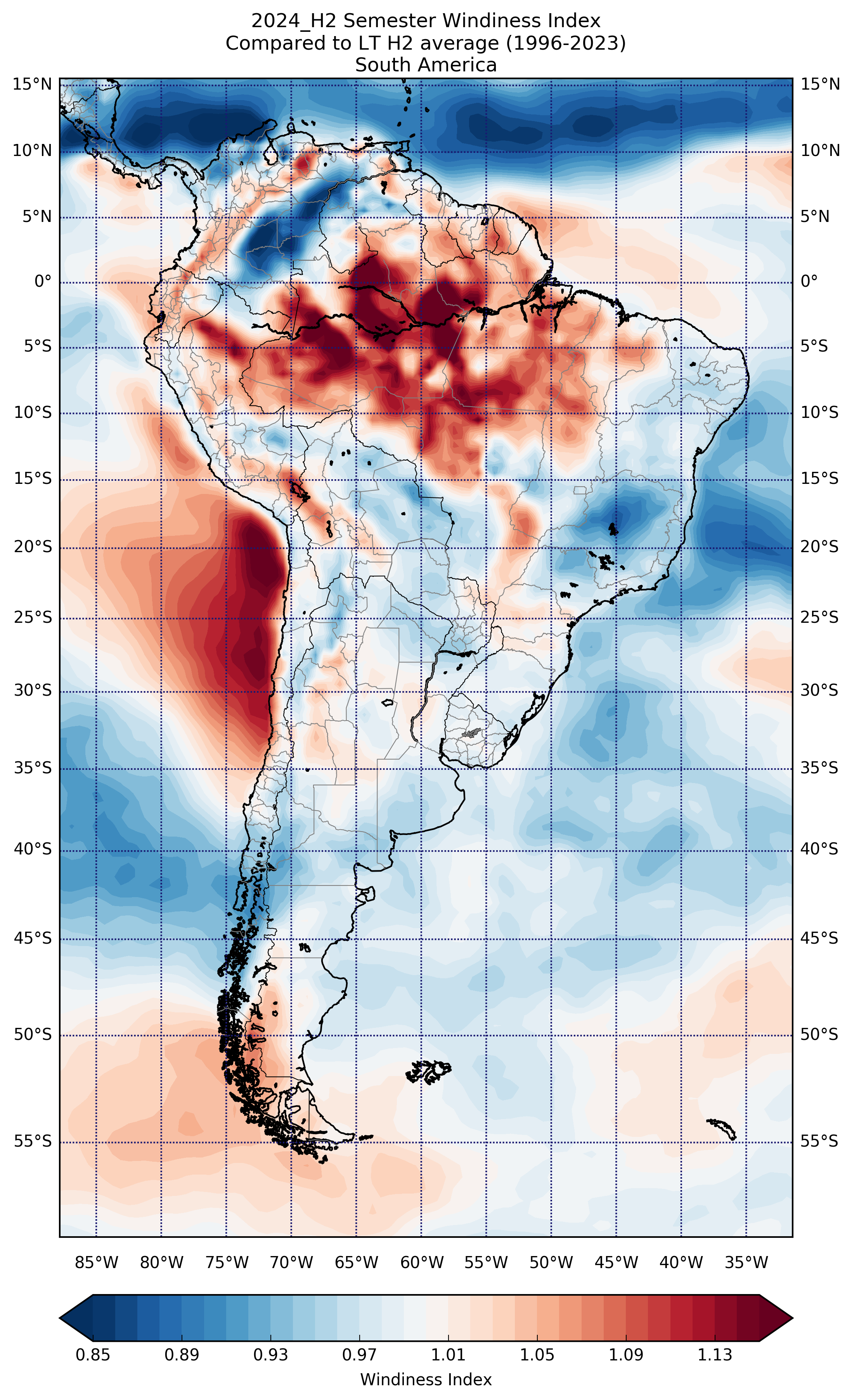 2024_H2 Semester Windiness Index Compared to LT H2 average (1996-2023) South America