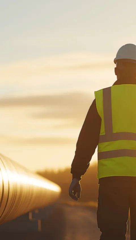 pipeline worker at sunset