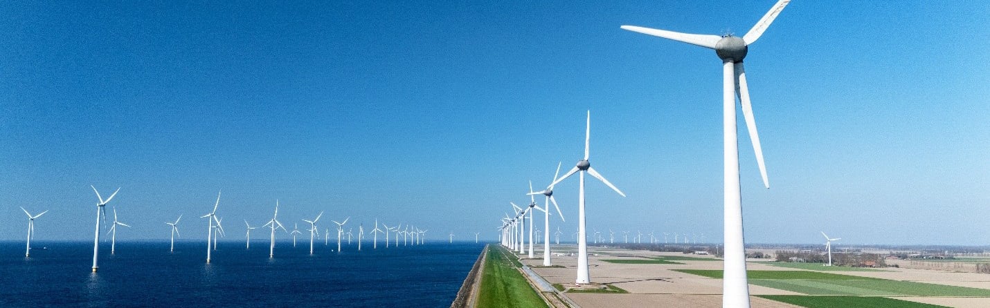 Wind turbines onshore and offshore