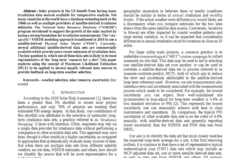 Maximum Likelihood Estimation (MLE) Approach for Determining Most Representative Solar Resource Data Set for United States