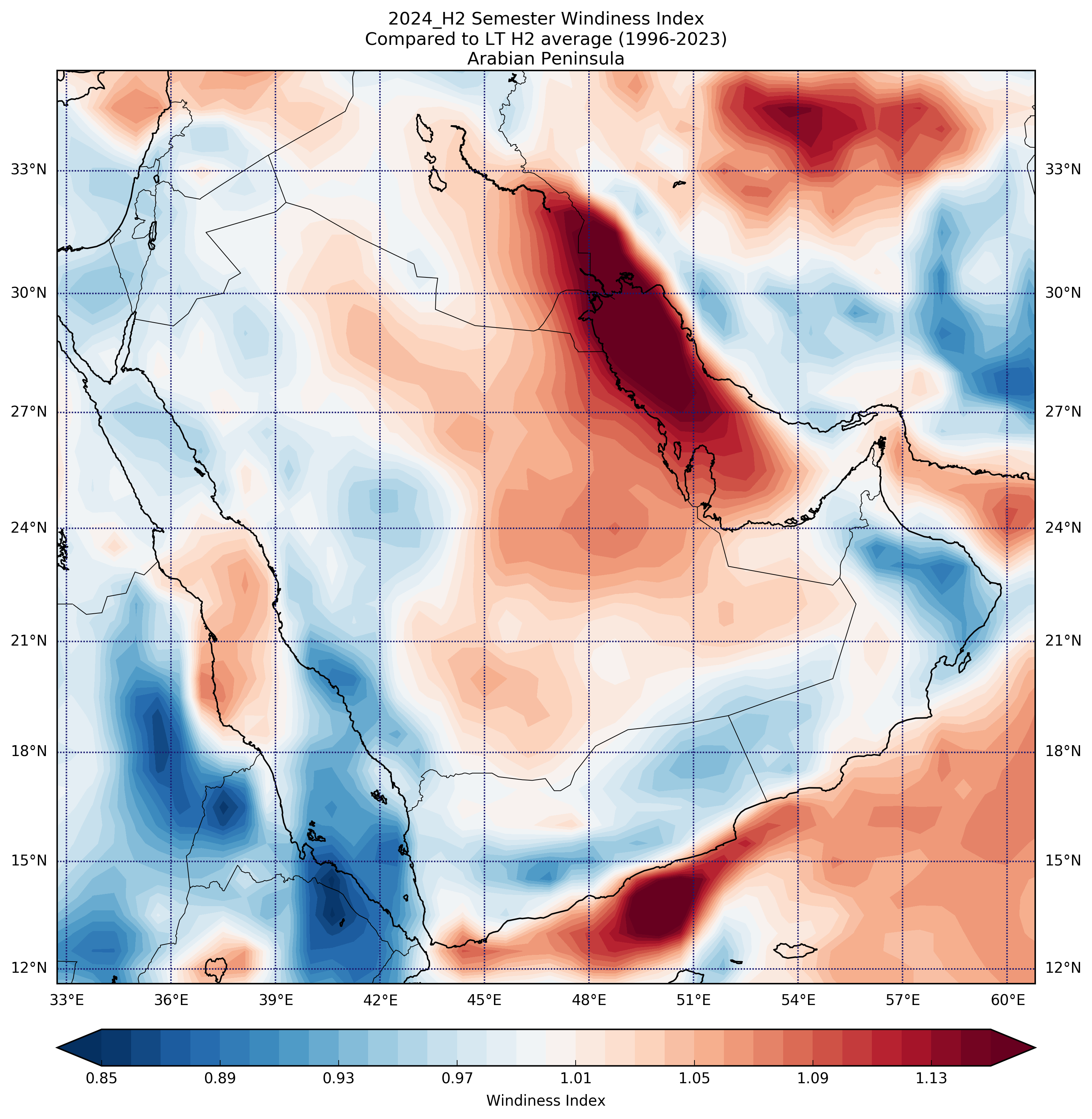2024_H2 Semester Windiness Index Compared to LT H2 average (1996-2023) Arabian Peninsula