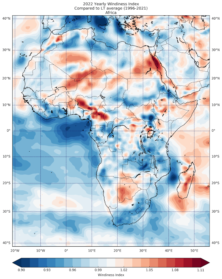 2022 yearly windiness index Africa