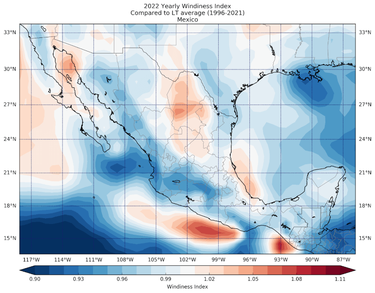 2022 yearly windiness index Mexico