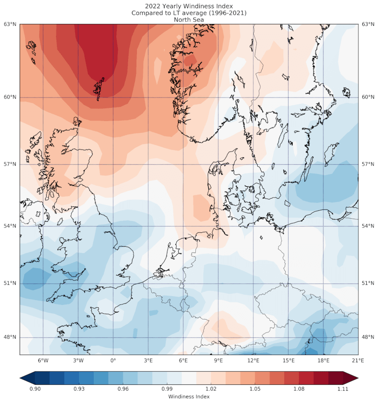 2022 yearly windiness index North Sea