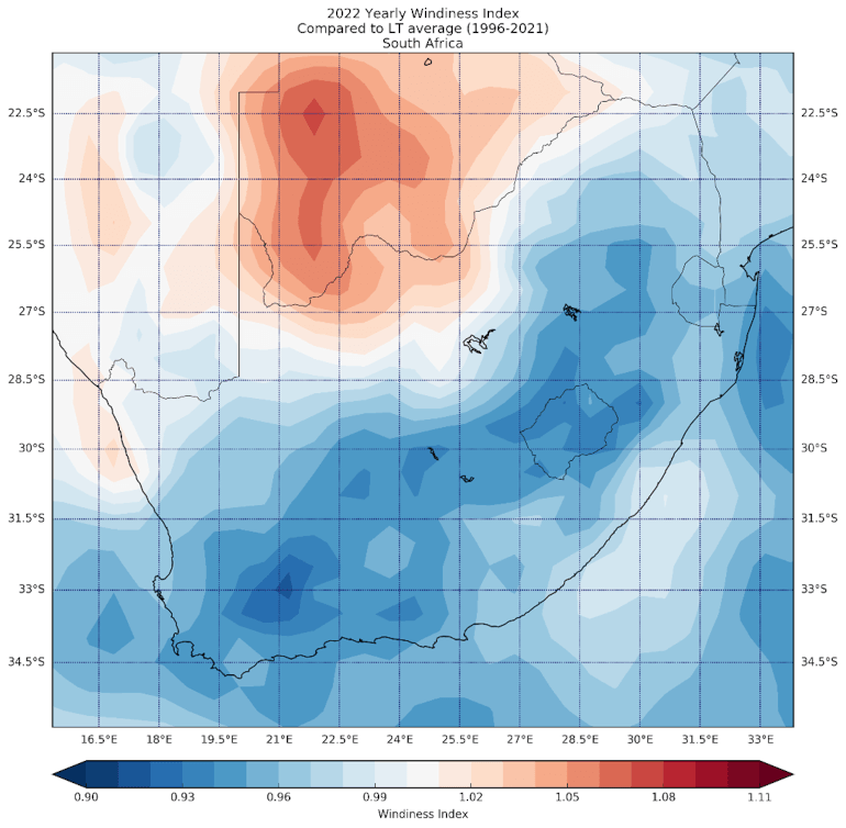 2022 yearly windiness index South Africa