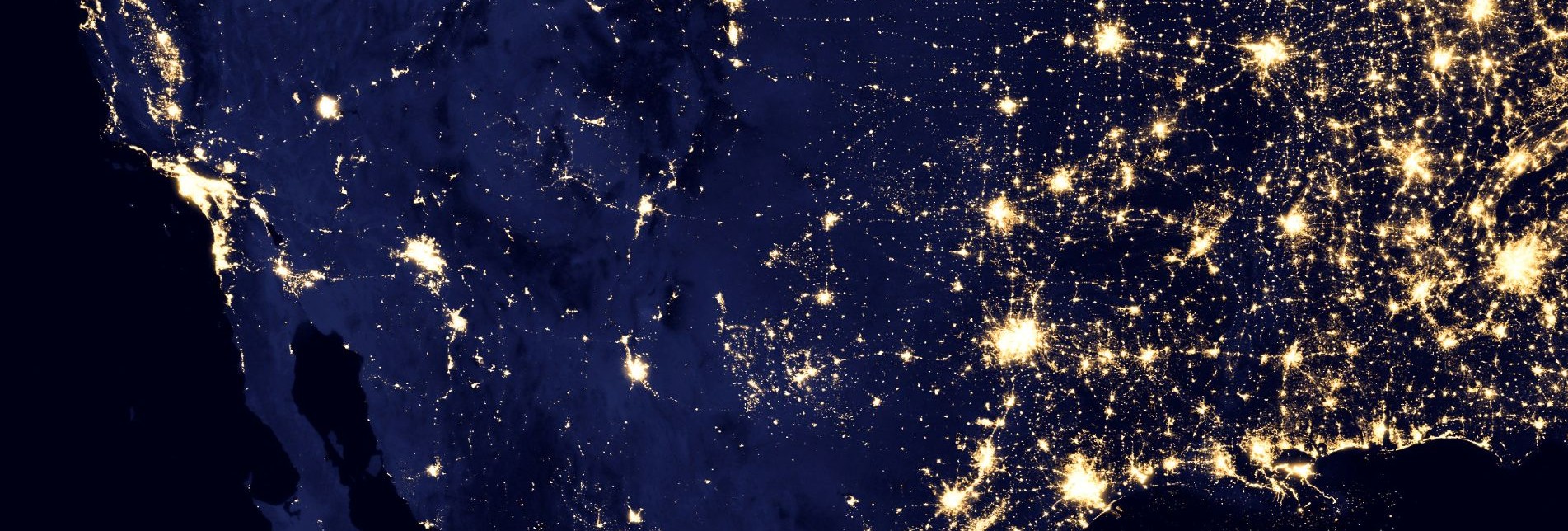 Lights during the night showing across the United States from space