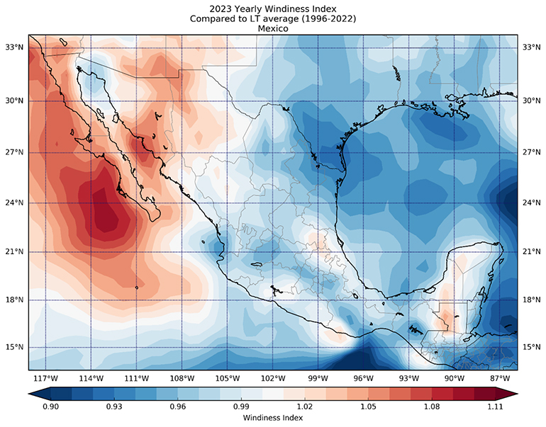 2023 Yearly Windiness Index Mexico