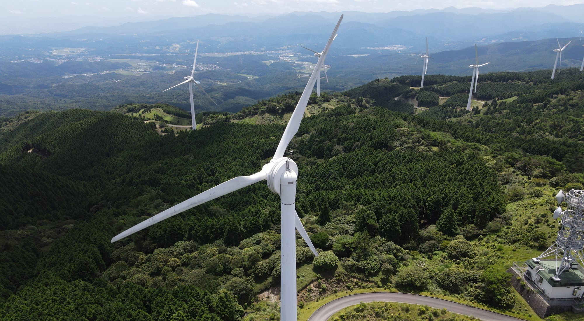 Wind turbine in hills and grass