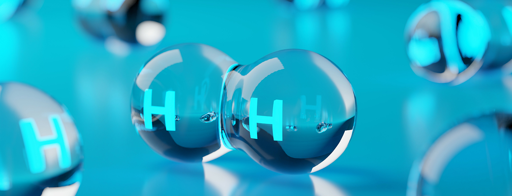 Abstract transparent hydrogen H2 molecules on blue background
