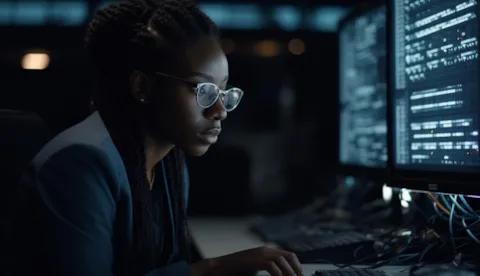 Business woman looking at computer screen