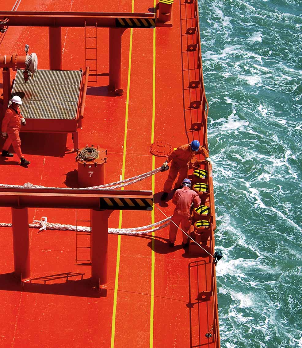 Crewman handling lines