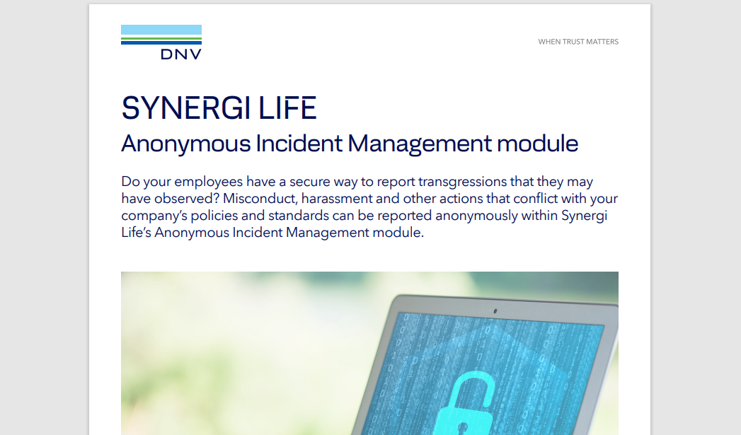 Synergi Life Anonymous Incident Management flyer