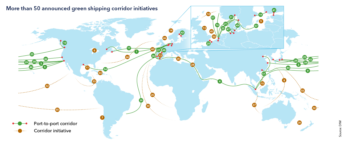 More than 50 announced green shipping corridor initiatives