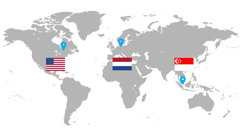 Map showing the location of DNV's three laboratories appointed by Open Charge Alliance
