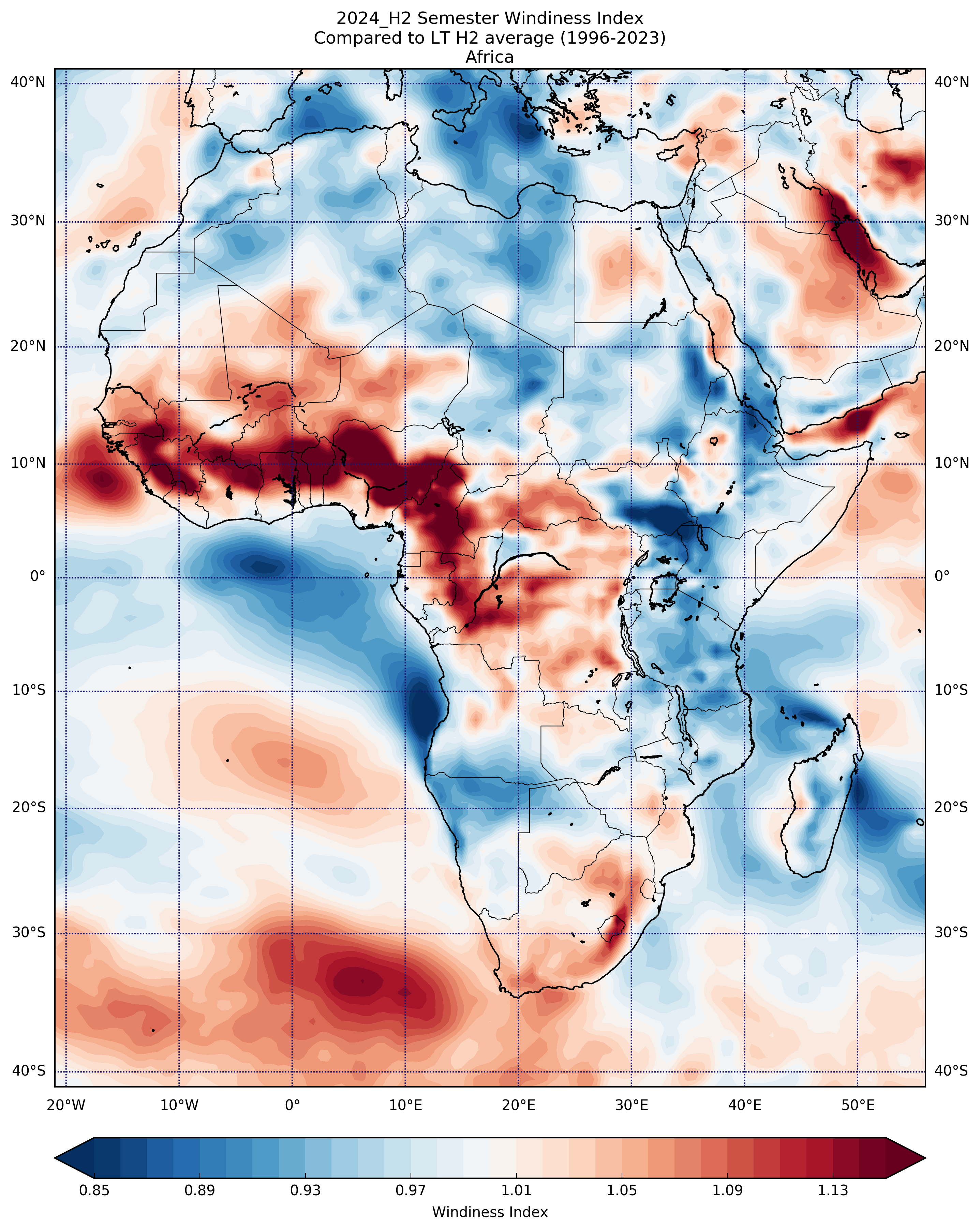 2024_H2 Semester Windiness Index Compared to LT H2 average (1996-2023) Africa