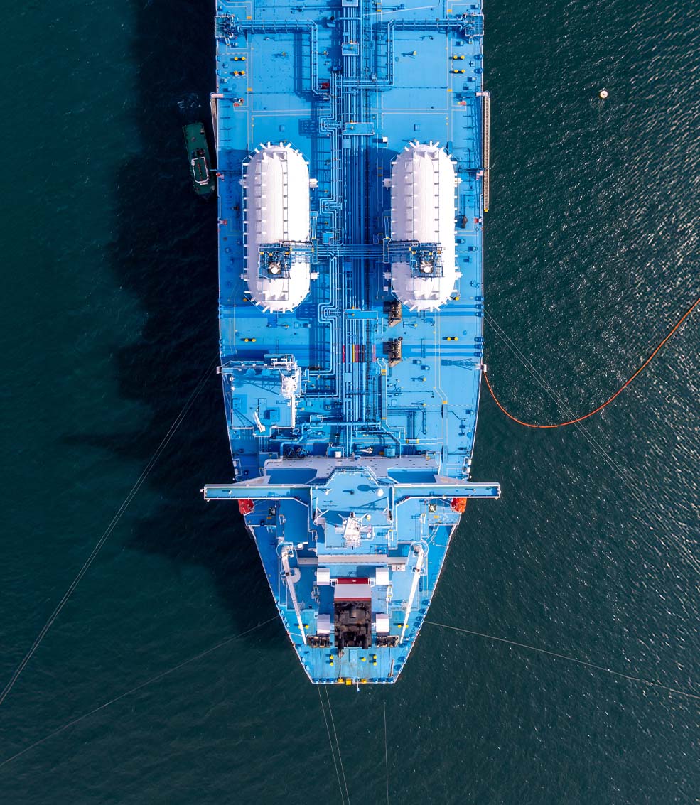 Drone view of tanker with lng tanks