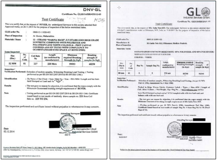 Samples of confirmed falsified certificates