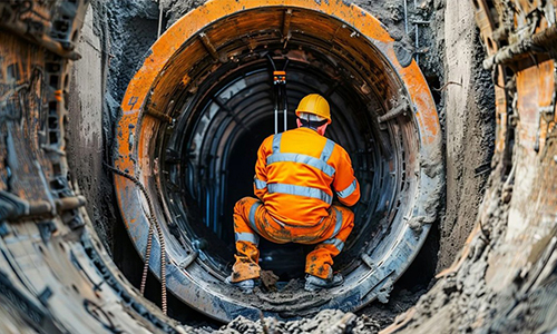 Surveyor inspecting an onshore pipeline