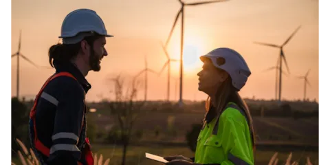 two wind farm workers