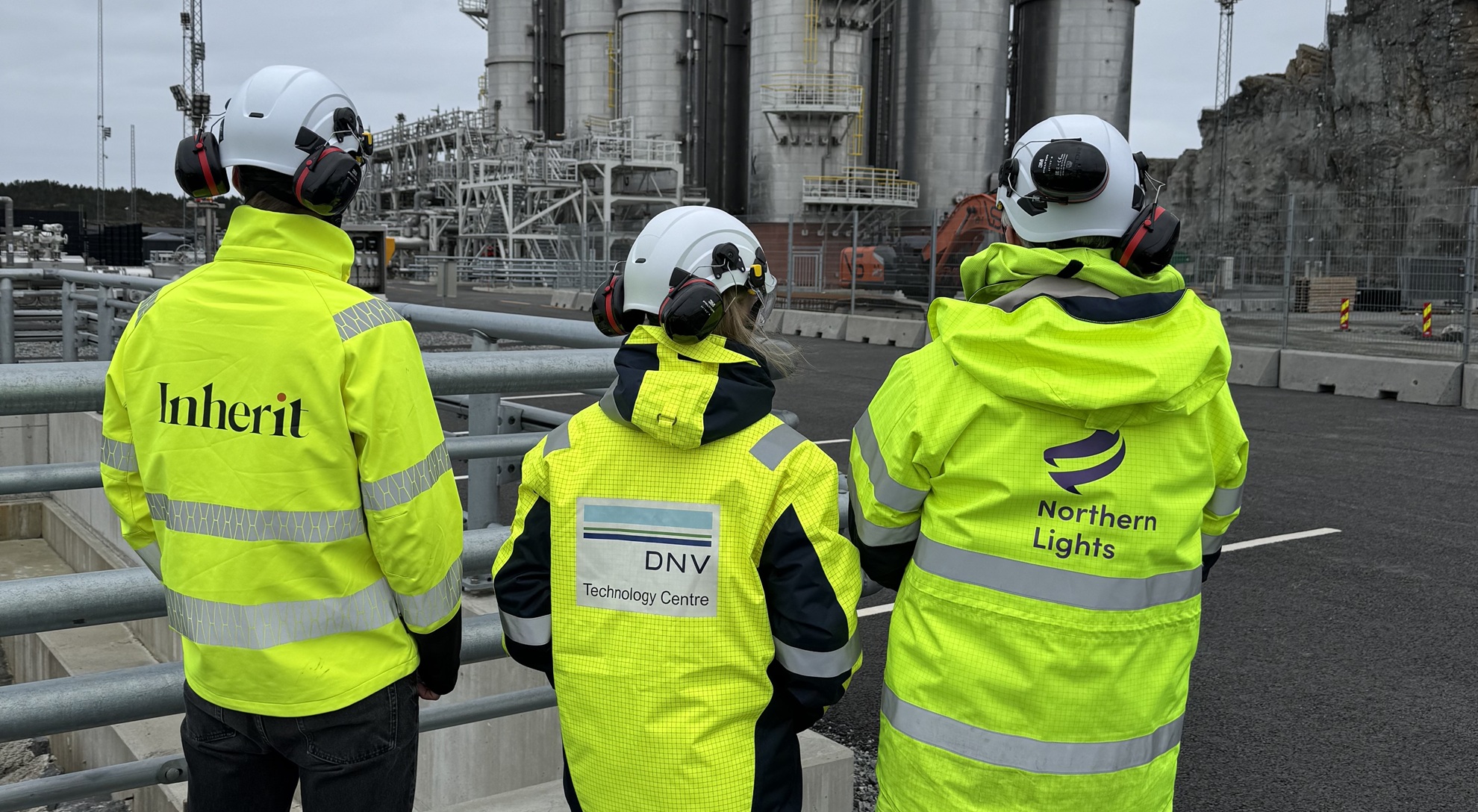 Personnel from DNV, Northern Lights and Inherit inspecting an industrial carbon capture and storage facility