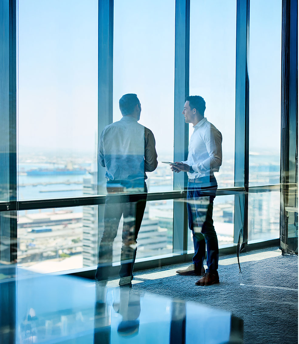 Businessmen discussing contacts