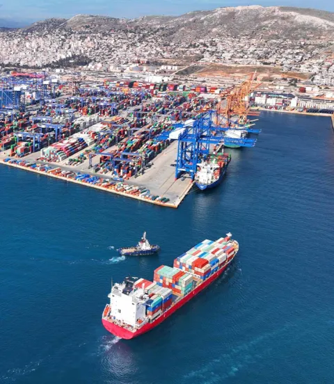 Containership entering the port of Piraeus