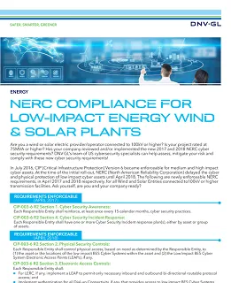 NERC compliance for low-impact wind and solar plants