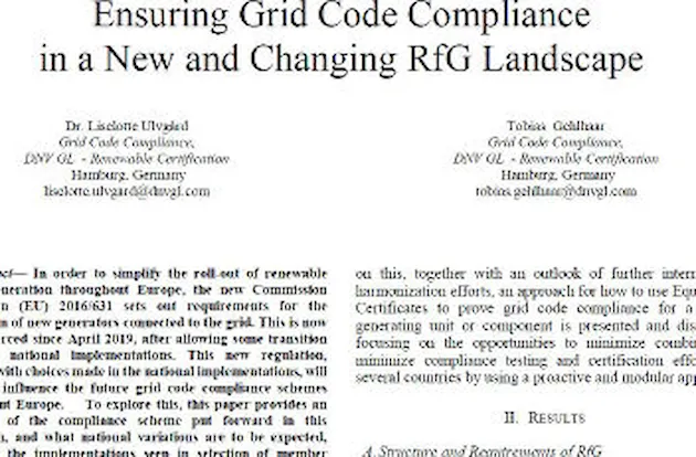 Grid code compliance certification