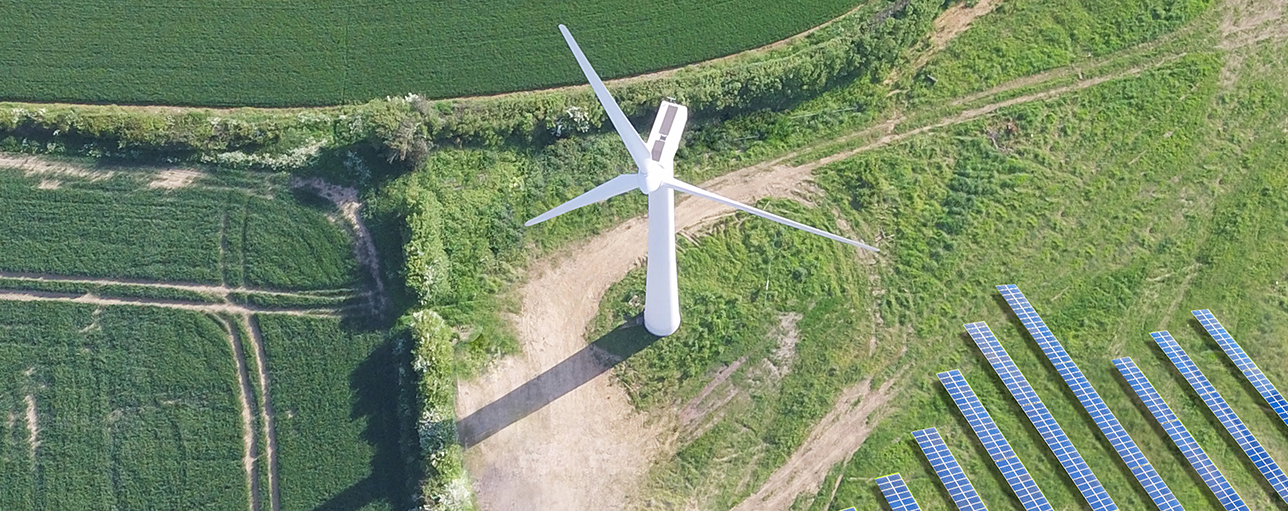 Onshore wind turbines and solar panels