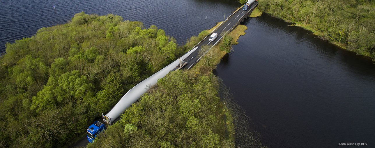 Trucks transporting wind turbines