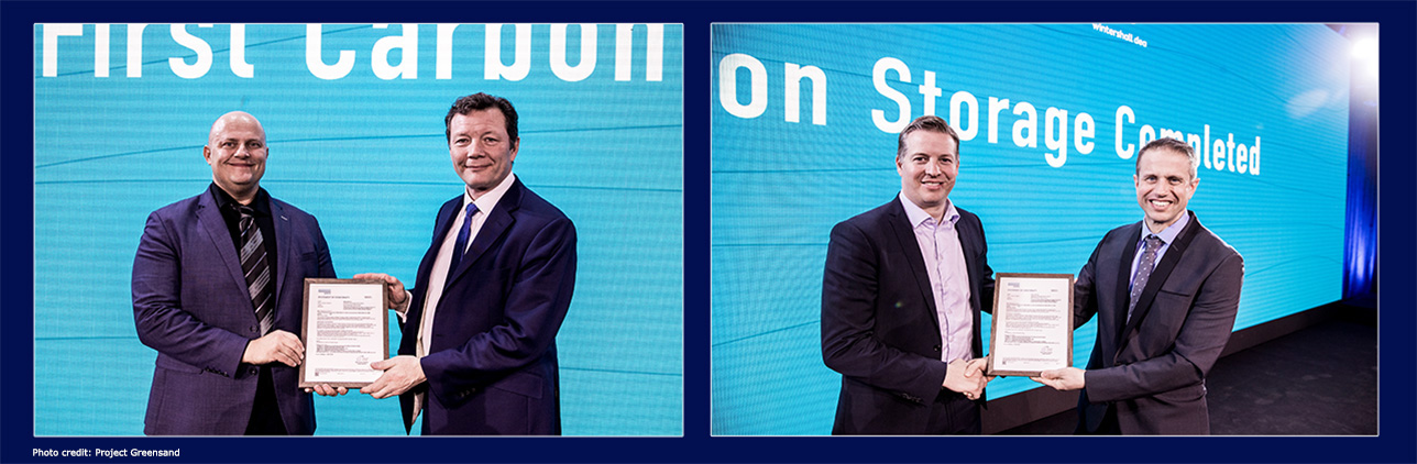 Representatives from DNV onstage at the First Carbon Storage event in Esbjerg presenting the Statement of Conformity to Project Greensand