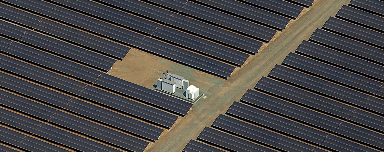 Aerial shot of a solar generation facility