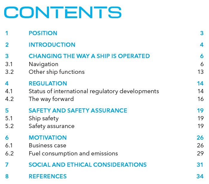 Autonomous ships paper contents