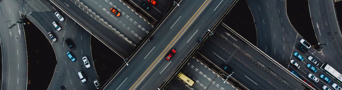 Aerial view of a bridge with cars