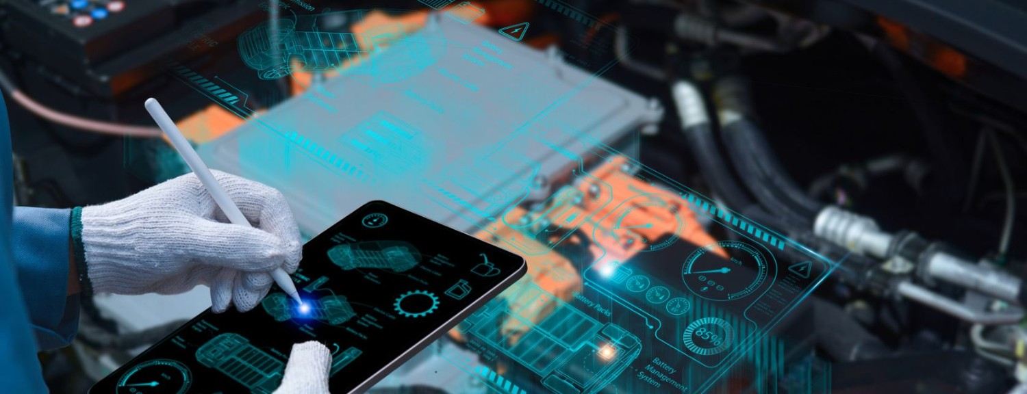 Auto mechanic using a tablet