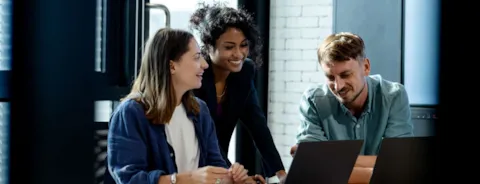 Team of business development is on a data discussion