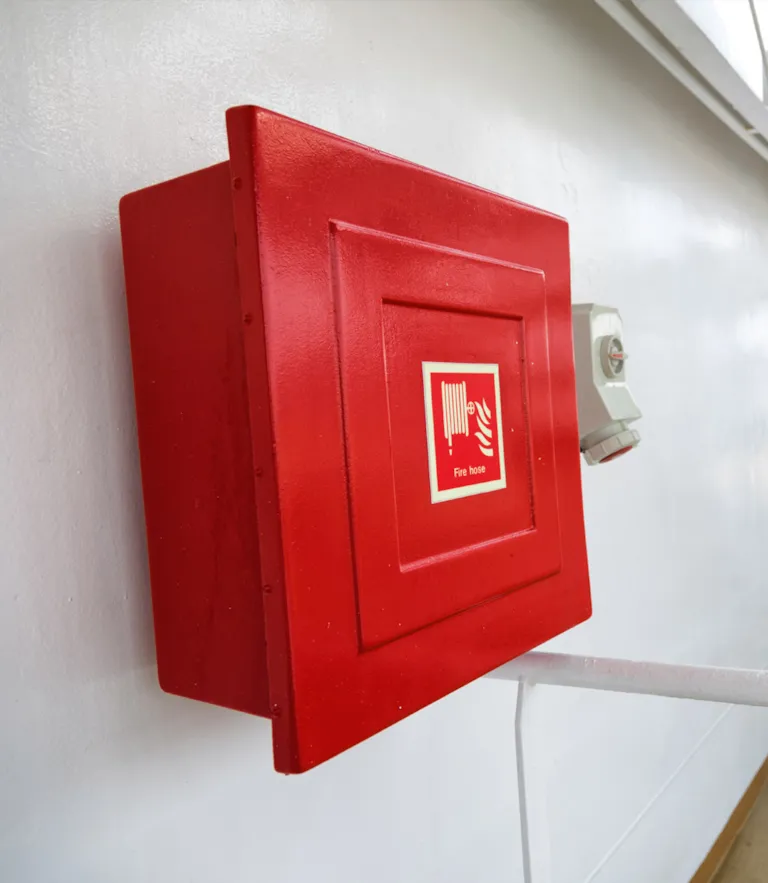 Fire hose box on a ferry