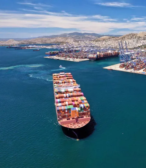 modern Containership leaving port