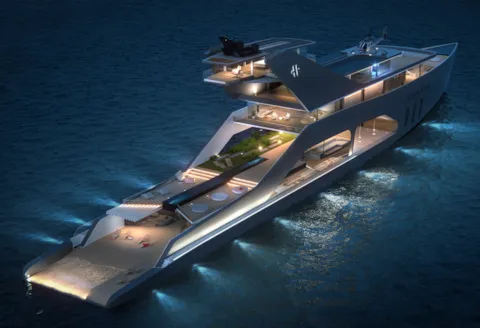 Rendering - Superyacht at night